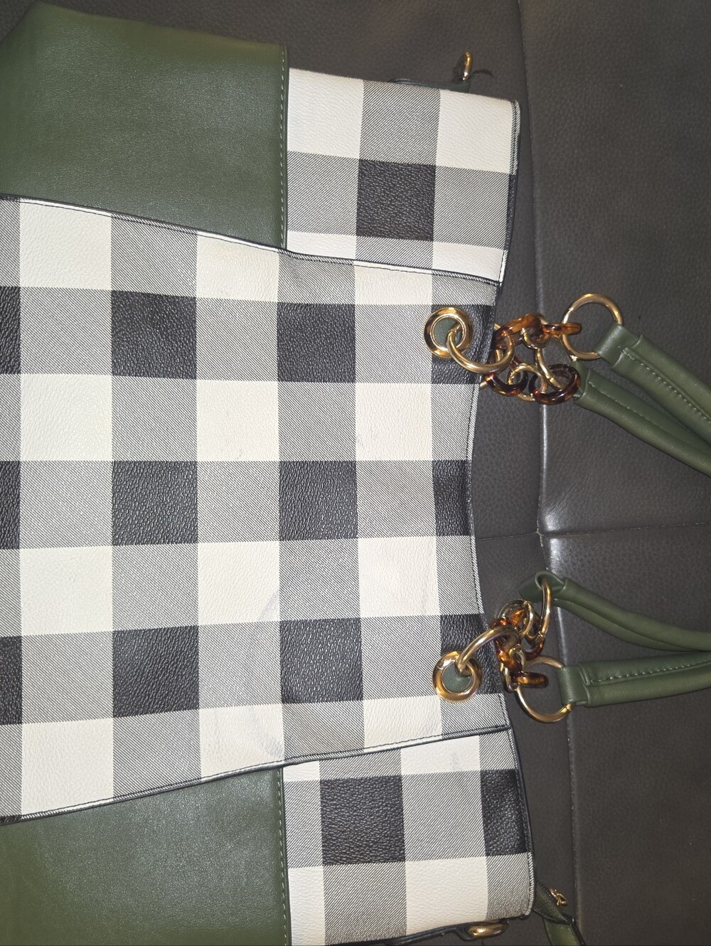 Tri Color Checkered Shoulder Bag Tote